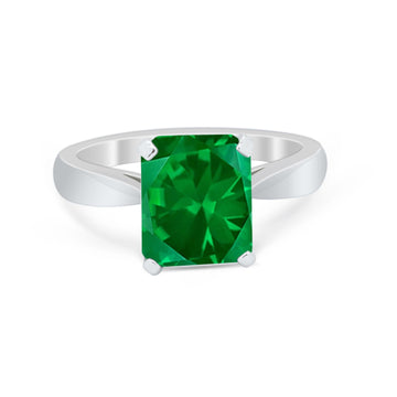 Solitaire Wedding Ring Simulated Green Emerald CZ 925 Sterling Silver